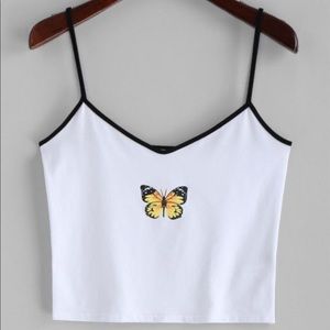 Contrast Cropped Butterfly Cami Top - White S